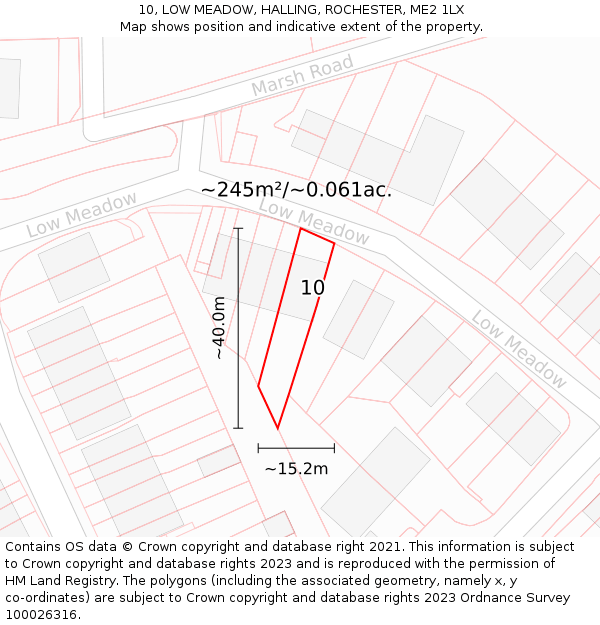 10, LOW MEADOW, HALLING, ROCHESTER, ME2 1LX: Plot and title map
