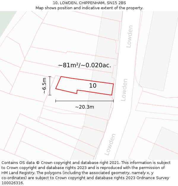 10, LOWDEN, CHIPPENHAM, SN15 2BS: Plot and title map