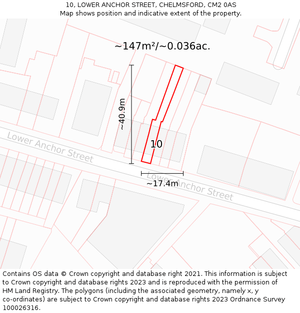 10, LOWER ANCHOR STREET, CHELMSFORD, CM2 0AS: Plot and title map