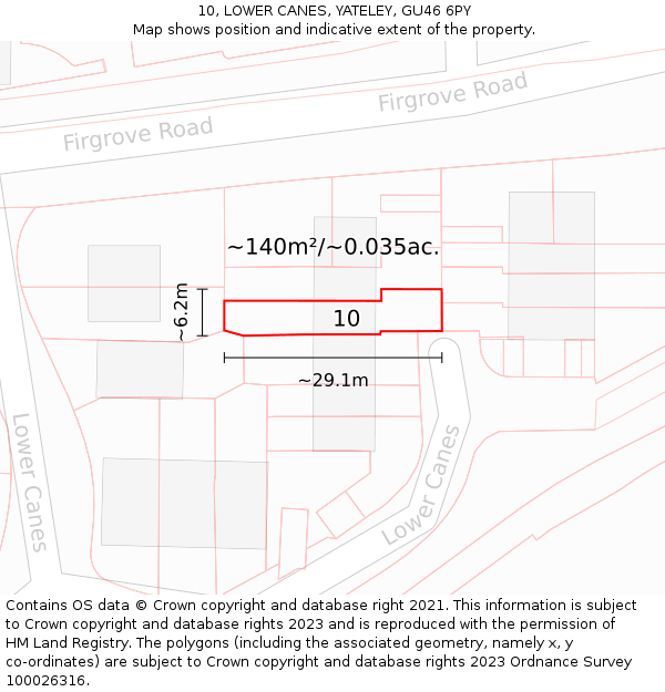 10, LOWER CANES, YATELEY, GU46 6PY: Plot and title map