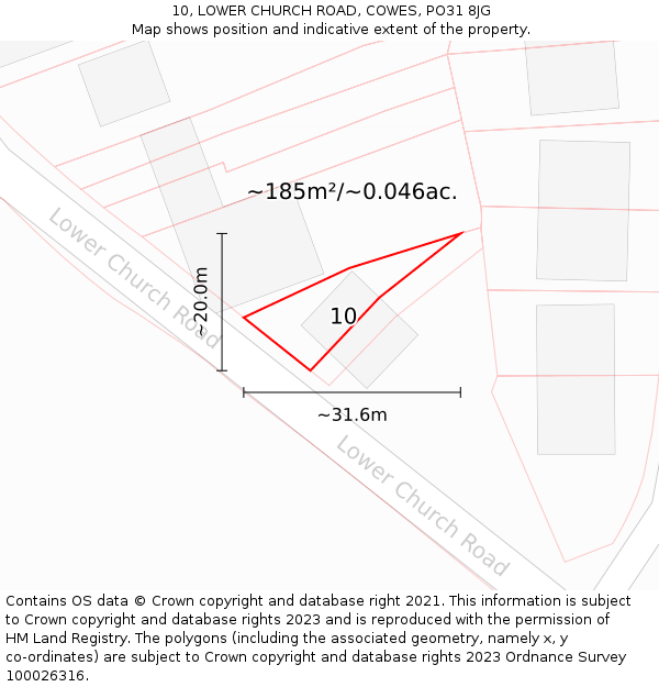 10, LOWER CHURCH ROAD, COWES, PO31 8JG: Plot and title map