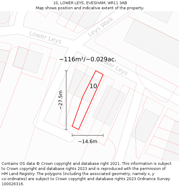 10, LOWER LEYS, EVESHAM, WR11 3AB: Plot and title map