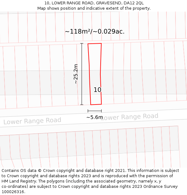 10, LOWER RANGE ROAD, GRAVESEND, DA12 2QL: Plot and title map