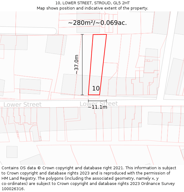 10, LOWER STREET, STROUD, GL5 2HT: Plot and title map