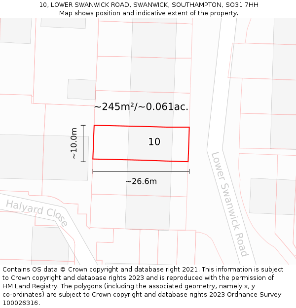 10, LOWER SWANWICK ROAD, SWANWICK, SOUTHAMPTON, SO31 7HH: Plot and title map