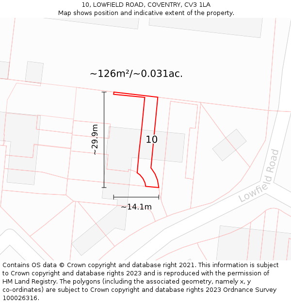 10, LOWFIELD ROAD, COVENTRY, CV3 1LA: Plot and title map