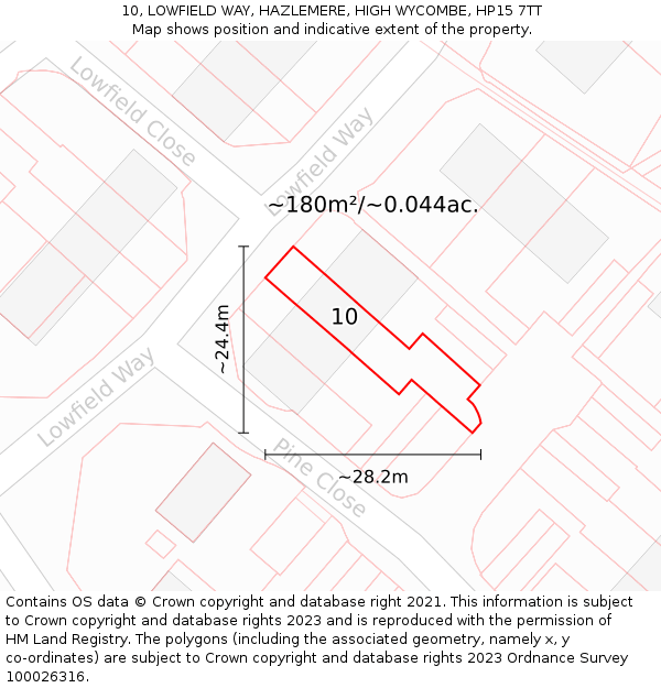 10, LOWFIELD WAY, HAZLEMERE, HIGH WYCOMBE, HP15 7TT: Plot and title map