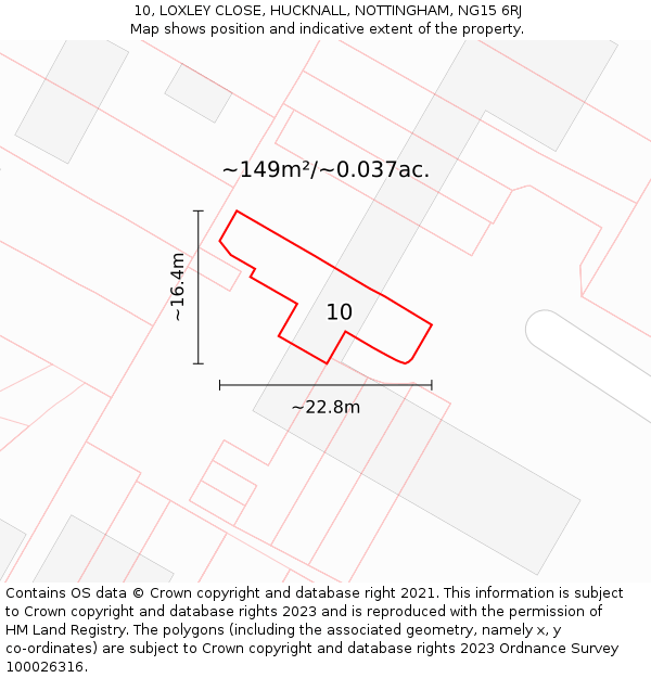 10, LOXLEY CLOSE, HUCKNALL, NOTTINGHAM, NG15 6RJ: Plot and title map