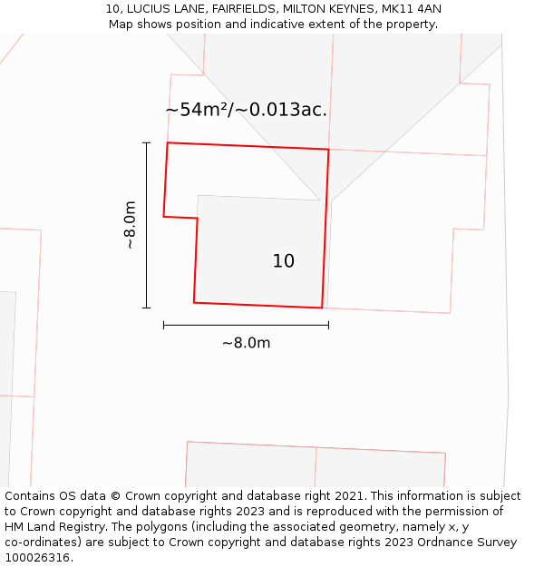 10, LUCIUS LANE, FAIRFIELDS, MILTON KEYNES, MK11 4AN: Plot and title map
