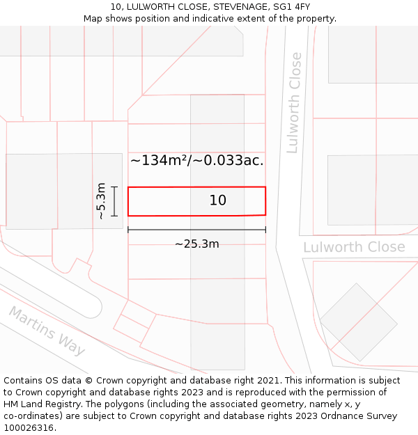 10, LULWORTH CLOSE, STEVENAGE, SG1 4FY: Plot and title map