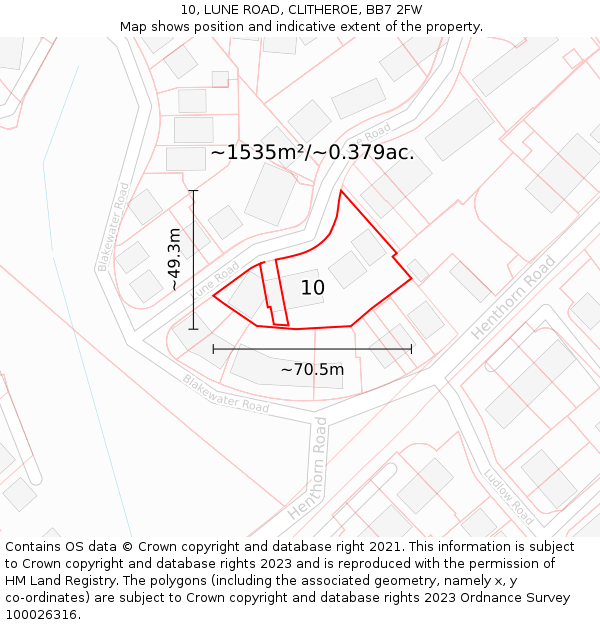 10, LUNE ROAD, CLITHEROE, BB7 2FW: Plot and title map