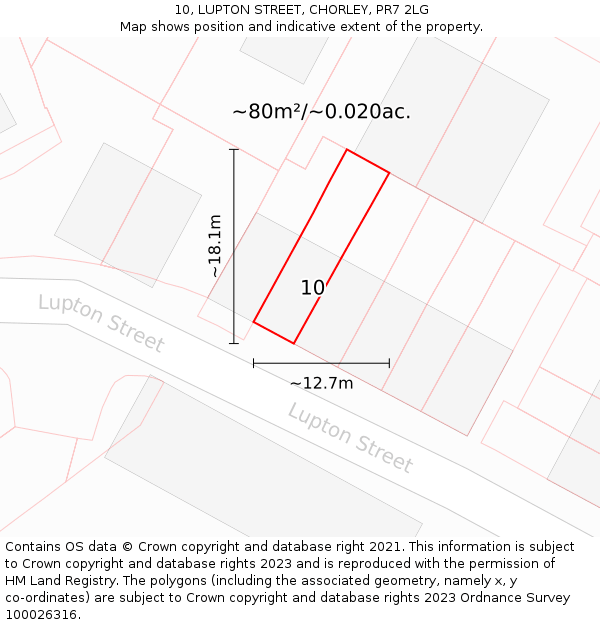 10, LUPTON STREET, CHORLEY, PR7 2LG: Plot and title map