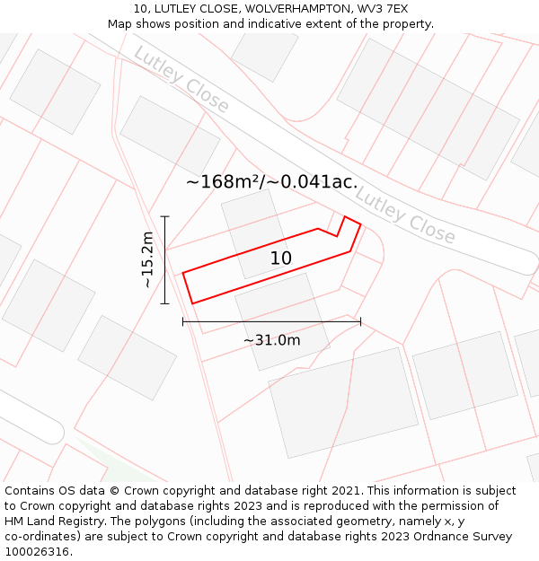 10, LUTLEY CLOSE, WOLVERHAMPTON, WV3 7EX: Plot and title map
