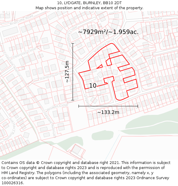 10, LYDGATE, BURNLEY, BB10 2DT: Plot and title map