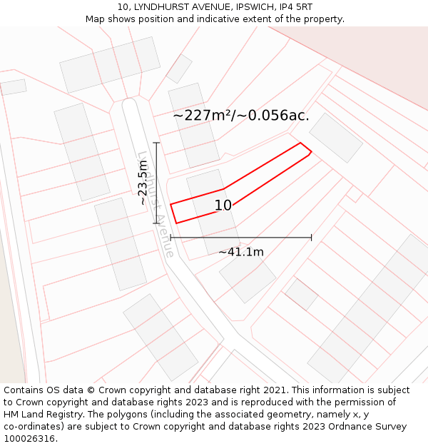10, LYNDHURST AVENUE, IPSWICH, IP4 5RT: Plot and title map