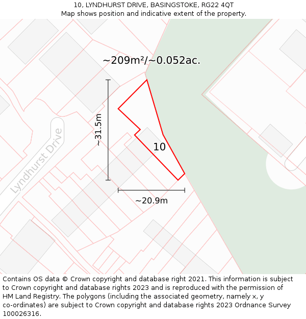 10, LYNDHURST DRIVE, BASINGSTOKE, RG22 4QT: Plot and title map