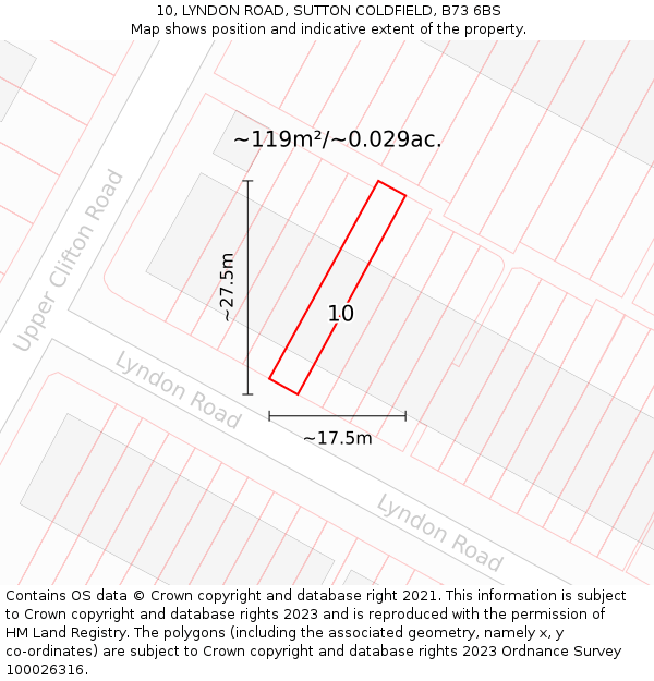 10, LYNDON ROAD, SUTTON COLDFIELD, B73 6BS: Plot and title map