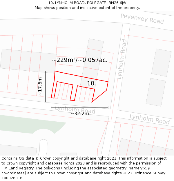 10, LYNHOLM ROAD, POLEGATE, BN26 6JW: Plot and title map