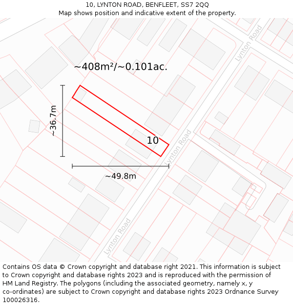 10, LYNTON ROAD, BENFLEET, SS7 2QQ: Plot and title map