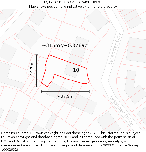 10, LYSANDER DRIVE, IPSWICH, IP3 9TL: Plot and title map