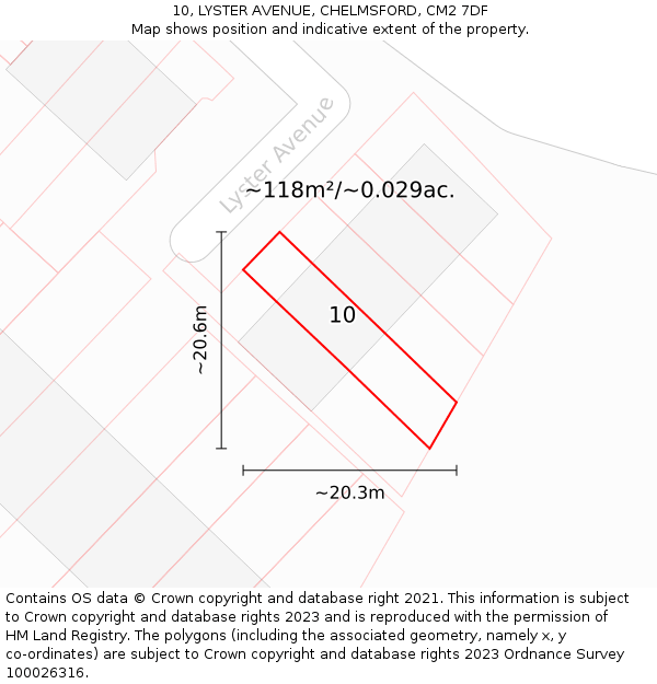 10, LYSTER AVENUE, CHELMSFORD, CM2 7DF: Plot and title map