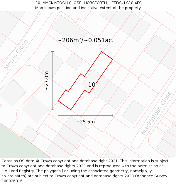 10, MACKINTOSH CLOSE, HORSFORTH, LEEDS, LS18 4FS: Plot and title map