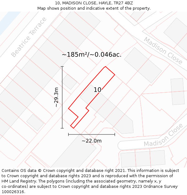 10, MADISON CLOSE, HAYLE, TR27 4BZ: Plot and title map