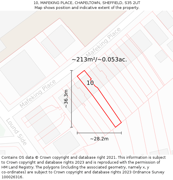 10, MAFEKING PLACE, CHAPELTOWN, SHEFFIELD, S35 2UT: Plot and title map