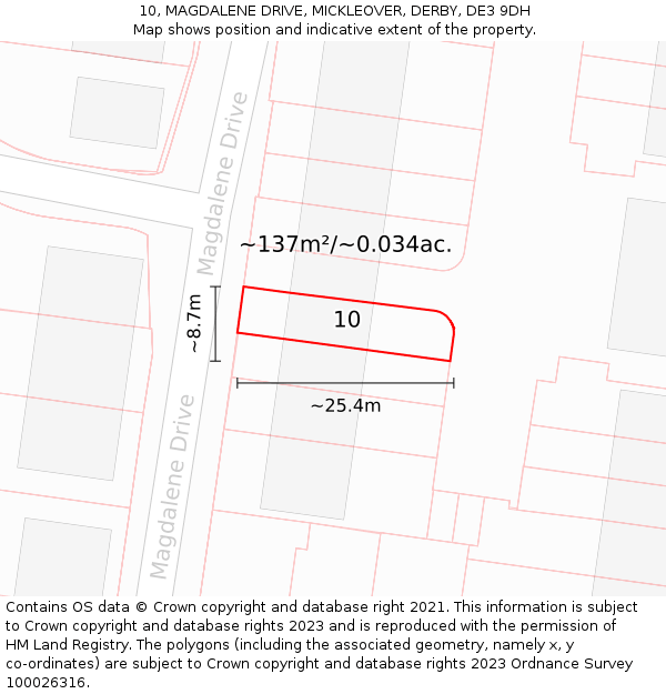 10, MAGDALENE DRIVE, MICKLEOVER, DERBY, DE3 9DH: Plot and title map