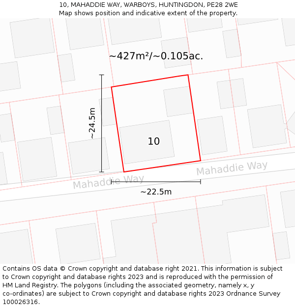 10, MAHADDIE WAY, WARBOYS, HUNTINGDON, PE28 2WE: Plot and title map