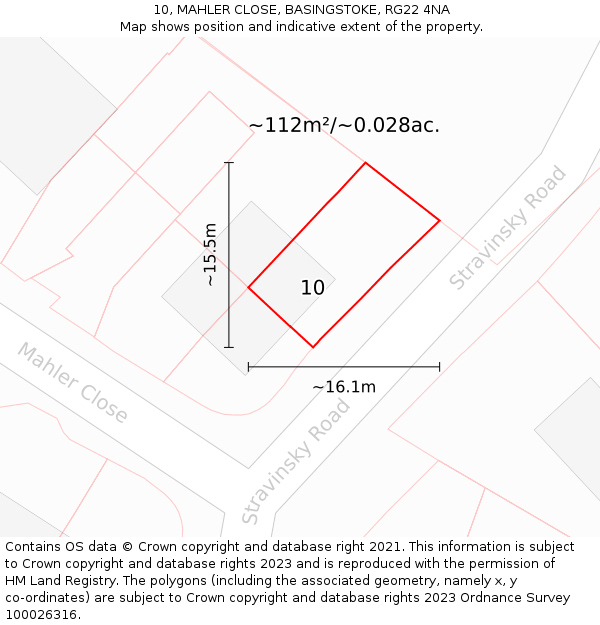 10, MAHLER CLOSE, BASINGSTOKE, RG22 4NA: Plot and title map