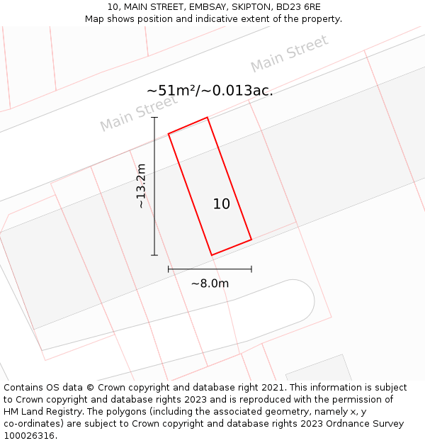 10, MAIN STREET, EMBSAY, SKIPTON, BD23 6RE: Plot and title map