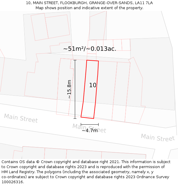 10, MAIN STREET, FLOOKBURGH, GRANGE-OVER-SANDS, LA11 7LA: Plot and title map