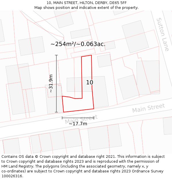 10, MAIN STREET, HILTON, DERBY, DE65 5FF: Plot and title map