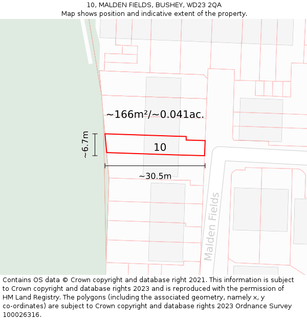 10, MALDEN FIELDS, BUSHEY, WD23 2QA: Plot and title map