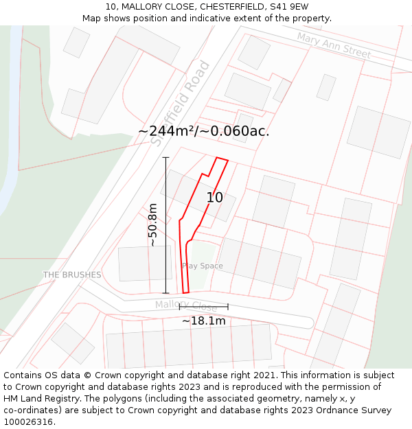 10, MALLORY CLOSE, CHESTERFIELD, S41 9EW: Plot and title map