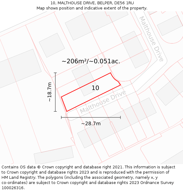10, MALTHOUSE DRIVE, BELPER, DE56 1RU: Plot and title map