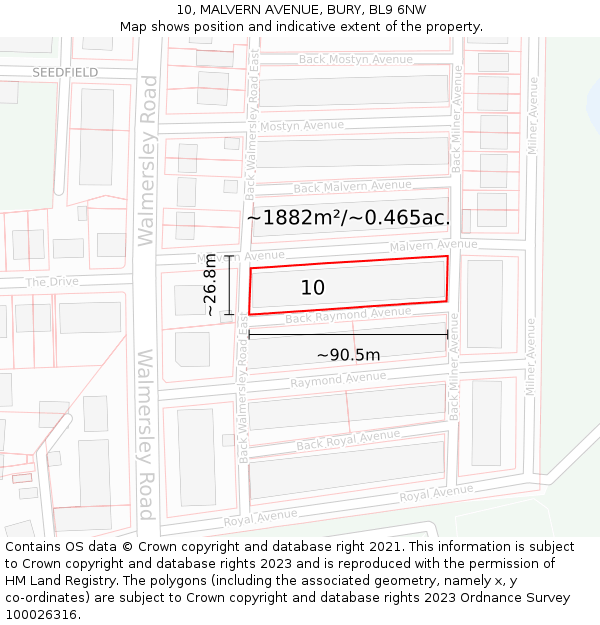 10, MALVERN AVENUE, BURY, BL9 6NW: Plot and title map