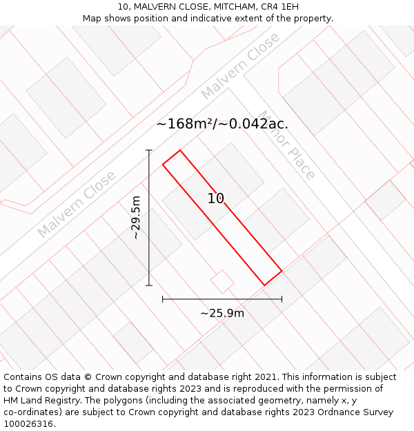 10, MALVERN CLOSE, MITCHAM, CR4 1EH: Plot and title map