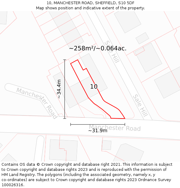 10, MANCHESTER ROAD, SHEFFIELD, S10 5DF: Plot and title map
