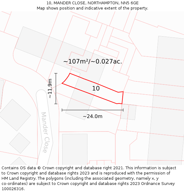 10, MANDER CLOSE, NORTHAMPTON, NN5 6GE: Plot and title map