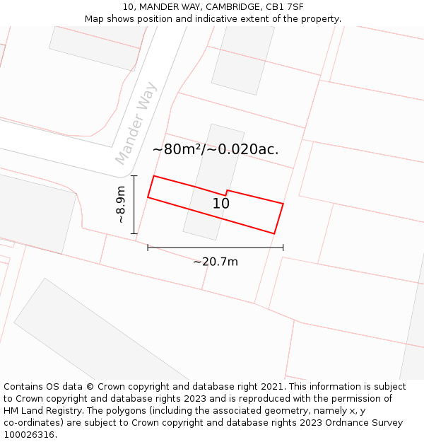 10, MANDER WAY, CAMBRIDGE, CB1 7SF: Plot and title map