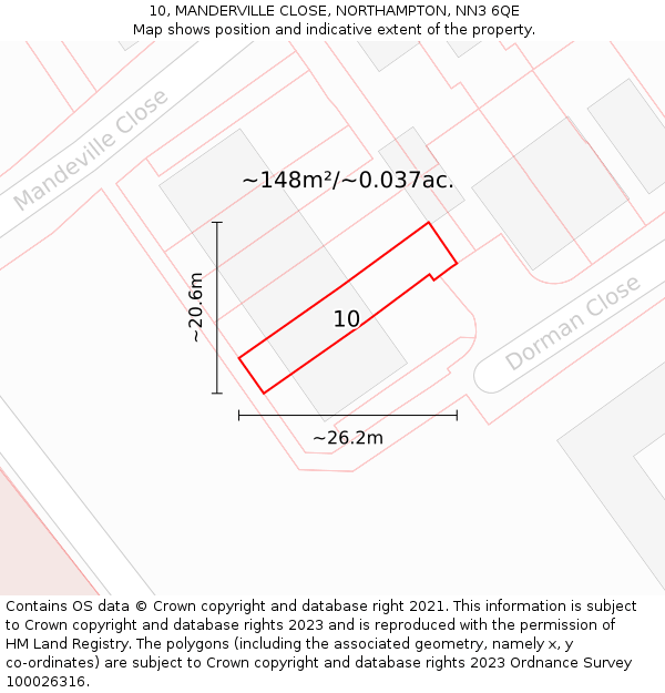 10, MANDERVILLE CLOSE, NORTHAMPTON, NN3 6QE: Plot and title map