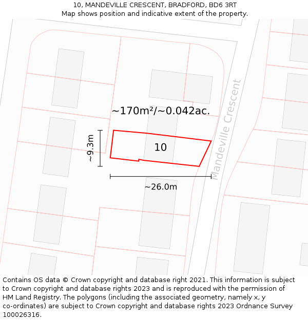 10, MANDEVILLE CRESCENT, BRADFORD, BD6 3RT: Plot and title map