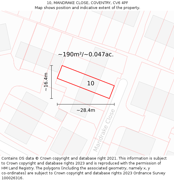 10, MANDRAKE CLOSE, COVENTRY, CV6 4PF: Plot and title map