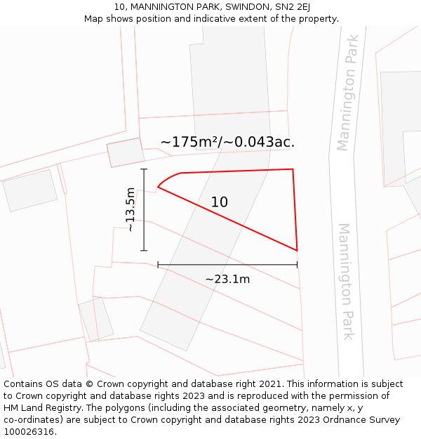10, MANNINGTON PARK, SWINDON, SN2 2EJ: Plot and title map