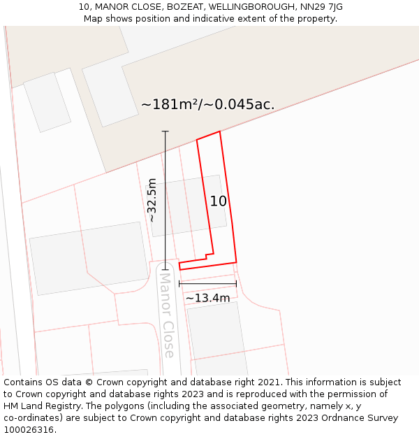 10, MANOR CLOSE, BOZEAT, WELLINGBOROUGH, NN29 7JG: Plot and title map
