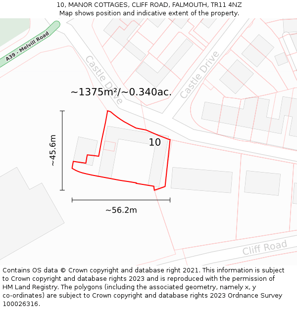 10, MANOR COTTAGES, CLIFF ROAD, FALMOUTH, TR11 4NZ: Plot and title map