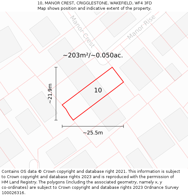 10, MANOR CREST, CRIGGLESTONE, WAKEFIELD, WF4 3FD: Plot and title map