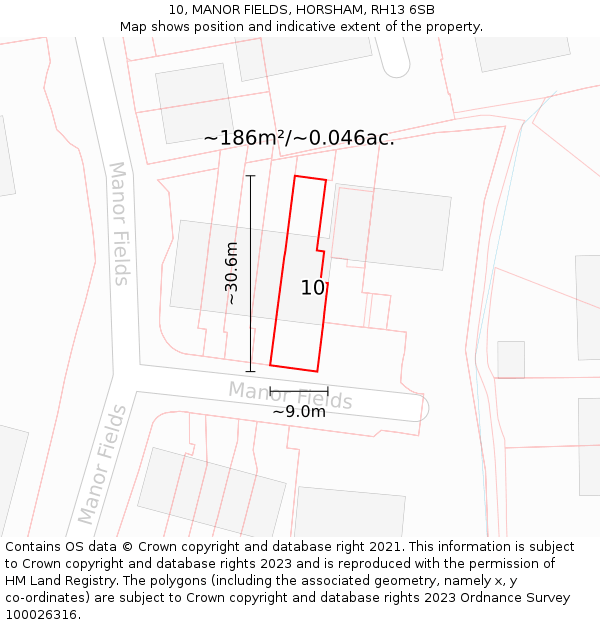 10, MANOR FIELDS, HORSHAM, RH13 6SB: Plot and title map